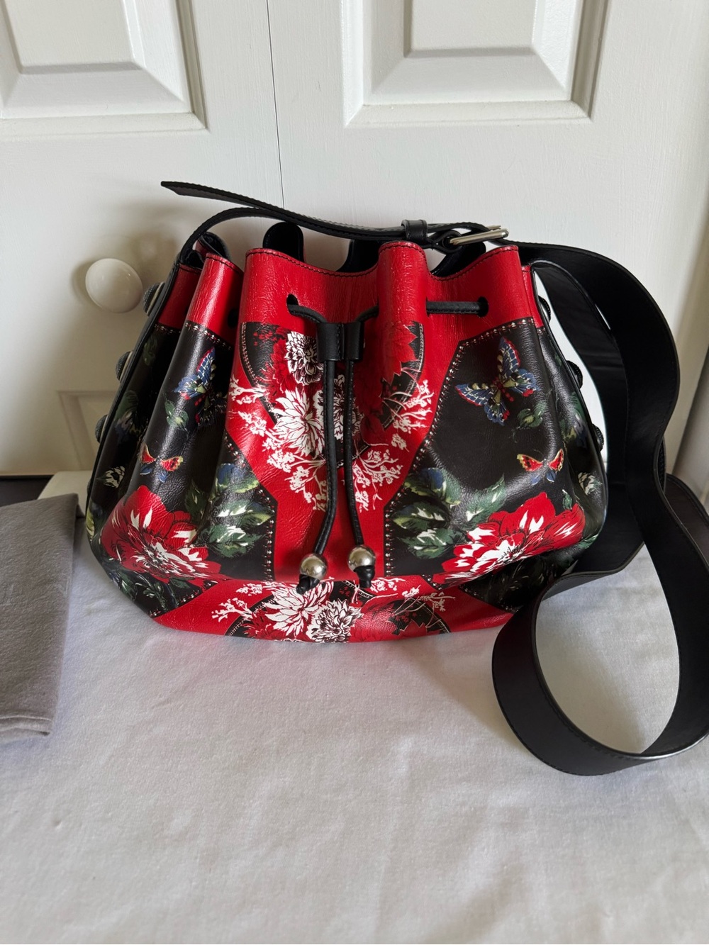 ALEXANDER MCQUEEN Multicolor Floral Leather Crossbody Bag Mint